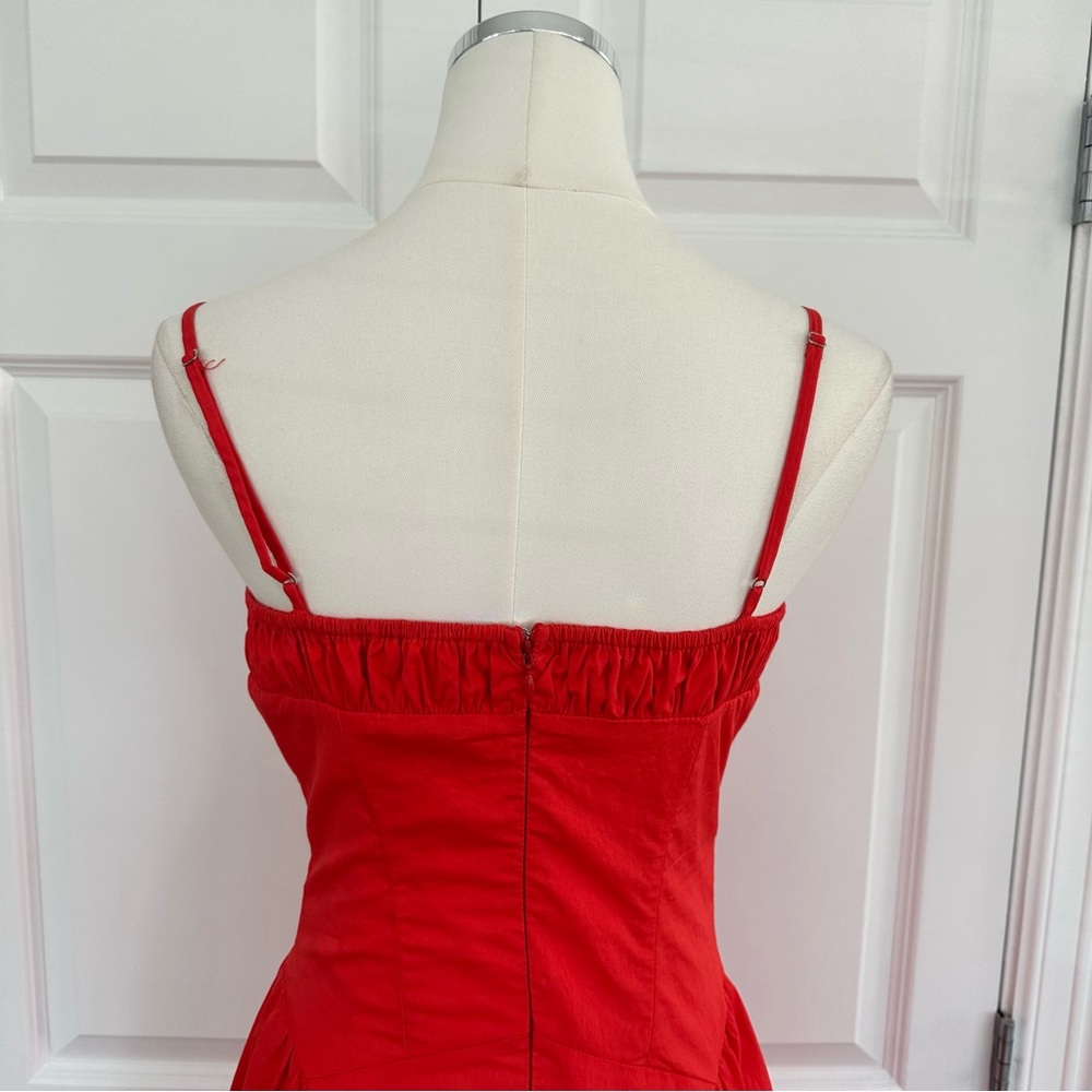 Aur Society Poppy Red Shirred Bodice Fit & Flare 100% Cotton FLOWY Dress Size S - Picture 10 of 16